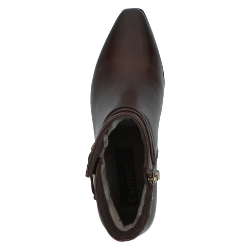 Caprice Nappa Leather High Block Heel Ankle Boot 9-25317 in Dark Brown