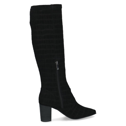 Caprice Ladies Croc Print Block Heel Ankle Boot - 024 Black Croc SKU 9-25520-41