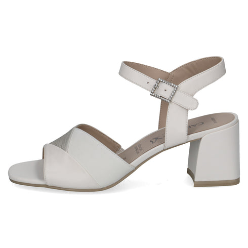 Caprice 9-28301 White Cream Leather Block Heel Square Toe Sandal