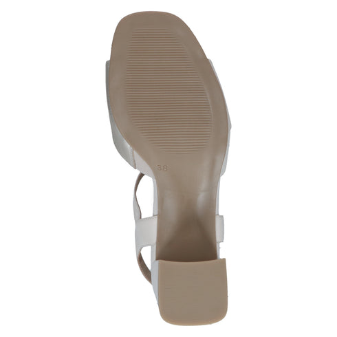 Caprice 9-28301 White Cream Leather Block Heel Square Toe Sandal