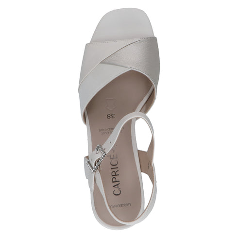 Caprice 9-28301 White Cream Leather Block Heel Square Toe Sandal
