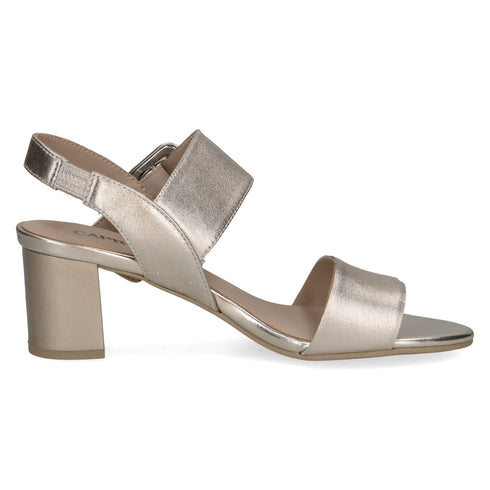 Caprice Womens Light Gold Metallic 9-28306-42 MEMOTION Leather Block Heel Sandal