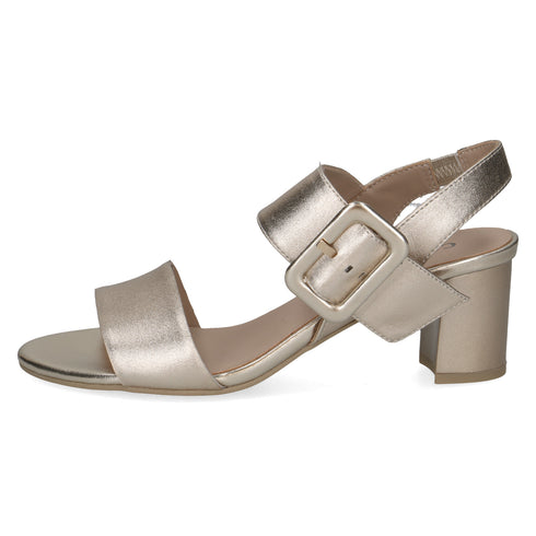 Caprice Womens Light Gold Metallic 9-28306-42 MEMOTION Leather Block Heel Sandal