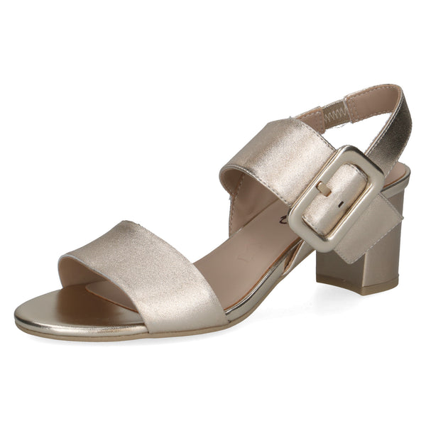 Caprice Womens Light Gold Metallic 9-28306-42 MEMOTION Leather Block Heel Sandal