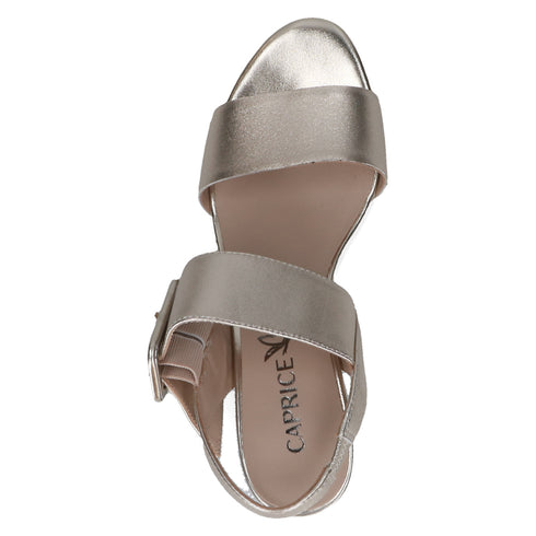 Caprice Womens Light Gold Metallic 9-28306-42 MEMOTION Leather Block Heel Sandal