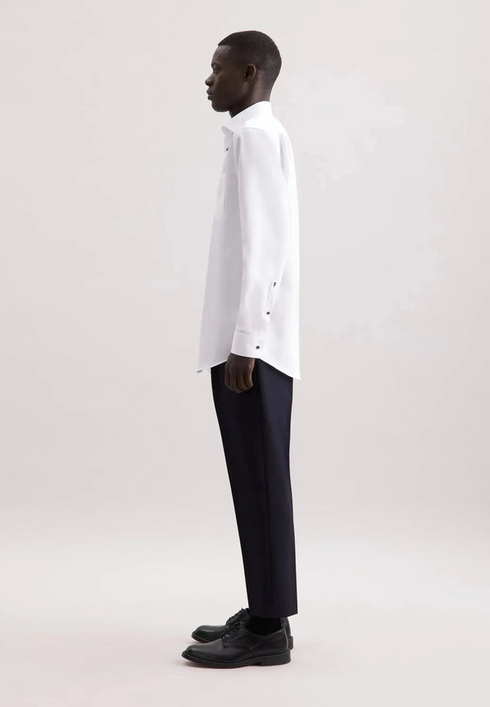 Seidensticker Mens Long Sleeve Regular Fit No Iron Contrast Kent Shirt White 01.845538-01