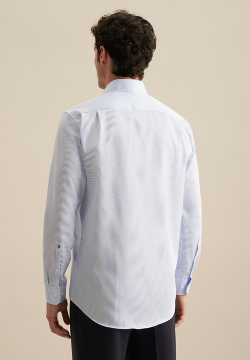 Seidensticker Mens Long Sleeve Regular Fit Kent 108 Easy-Iron Stripe Shirt Light Blue 01.145080-11