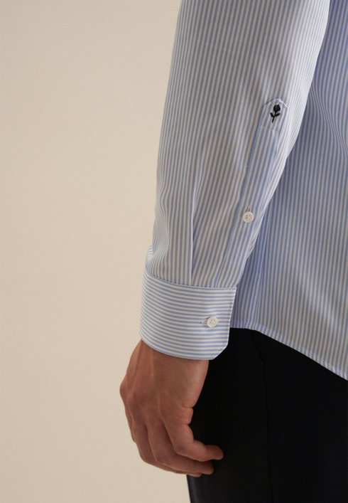 Seidensticker Mens Long Sleeve Regular Fit Kent 108 Easy-Iron Stripe Shirt Light Blue 01.145080-11