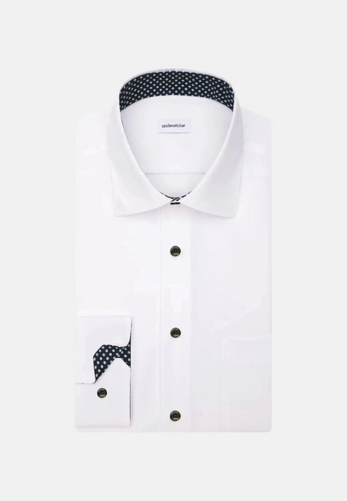 Seidensticker Mens Long Sleeve Regular Fit No Iron Contrast Kent Shirt White 01.845538-01