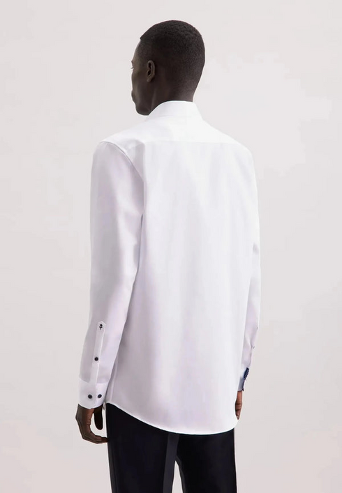 Seidensticker Mens Long Sleeve Regular Fit No Iron Contrast Kent Shirt White 01.845538-01