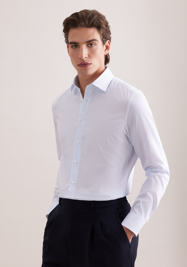 Seidensticker Mens Long Sleeve Slim Fit Dobby Print Shirt Light Blue 01.849867-11