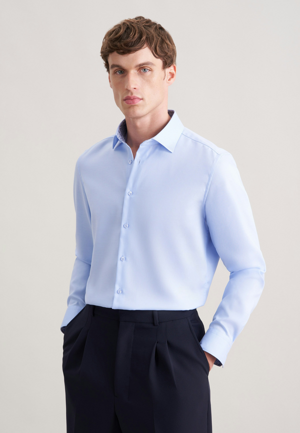 Seidensticker Mens Slim Fit Non-Iron Cotton Shirt 11 Light Blue Kent 01.849988