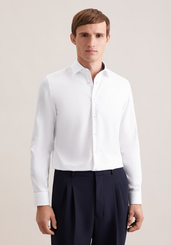 Seidensticker Mens Slim Fit Non-Iron Cotton Shirt 01 White Kent Contrast 01.849989