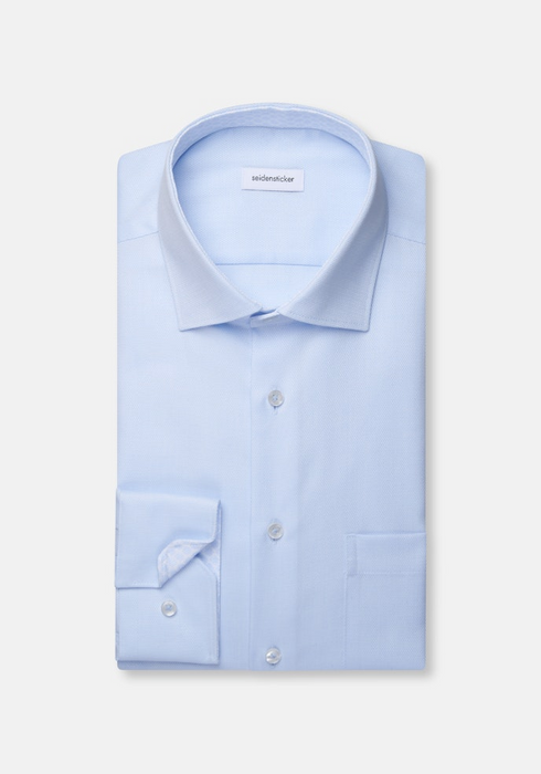 Seidensticker Mens Regular Fit Non-Iron Structured Shirt 11 Light Blue Kent 01.849998