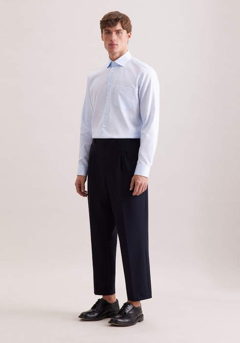Seidensticker Mens Regular Fit Non-Iron Structured Shirt 11 Light Blue Kent 01.849998