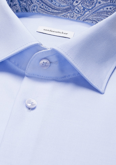 Seidensticker Mens Long Sleeve Regular Fit No Iron Contrast Kent Shirt Light Blue 01.850001-11