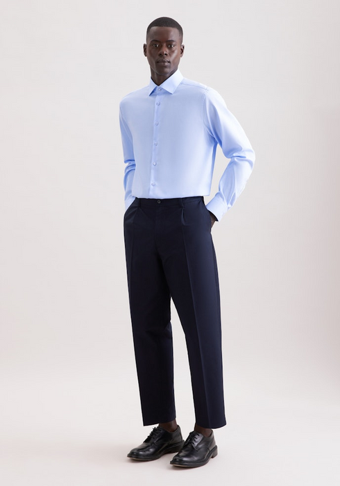 Seidensticker Mens Long Sleeve Regular Fit No Iron Contrast Kent Shirt Light Blue 01.850001-11