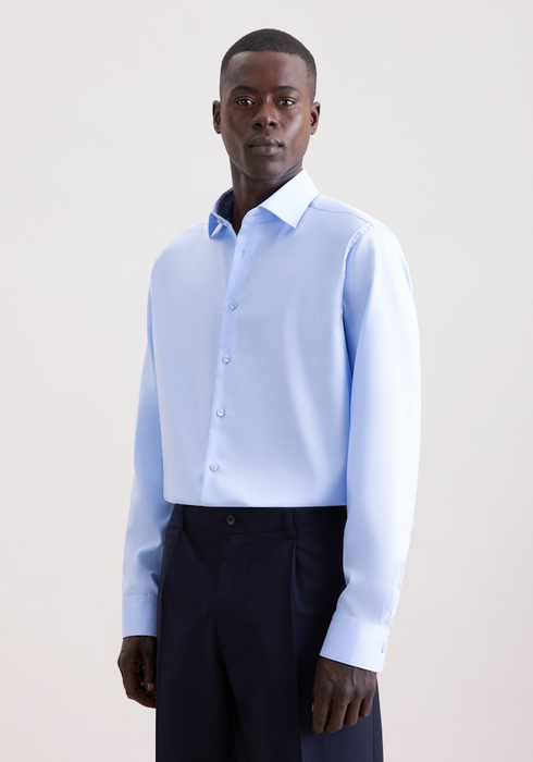 Seidensticker Mens Long Sleeve Regular Fit No Iron Contrast Kent Shirt Light Blue 01.850001-11