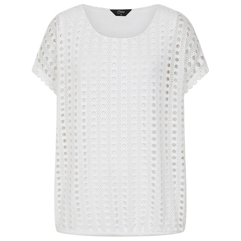 Emreco | 020727EW White Lace Jersey Knit Elastic Hem Top