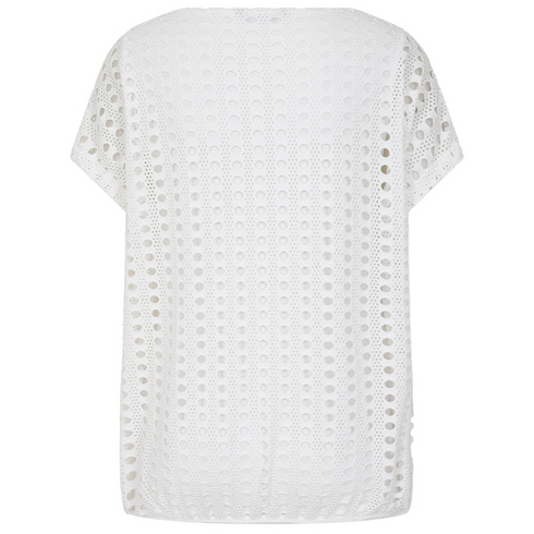 Emreco | 020727EW White Lace Jersey Knit Elastic Hem Top