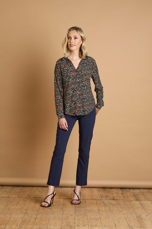 Emerco Long Sleeve Smudge Spot Print Collar Blouse – 021000EW