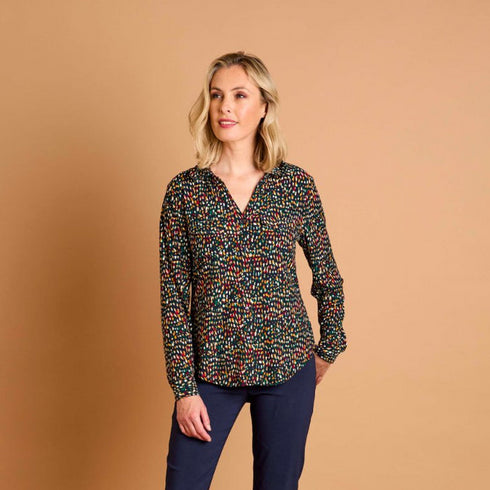 Emerco Long Sleeve Smudge Spot Print Collar Blouse – 021000EW