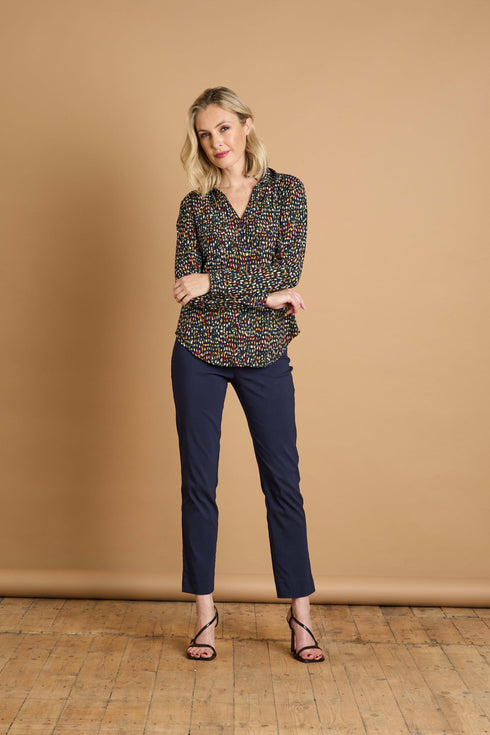 Emerco Long Sleeve Smudge Spot Print Collar Blouse – 021000EW