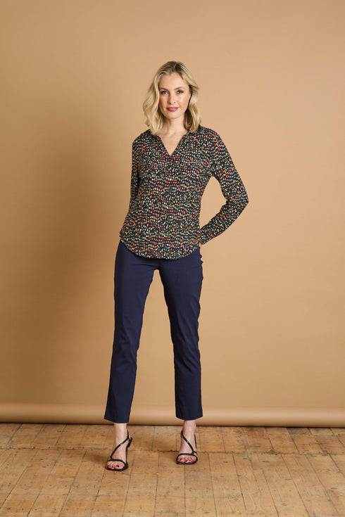 Emerco Long Sleeve Smudge Spot Print Collar Blouse – 021000EW