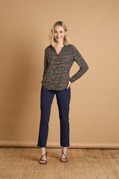 Emerco Long Sleeve Smudge Spot Print Collar Blouse – 021000EW