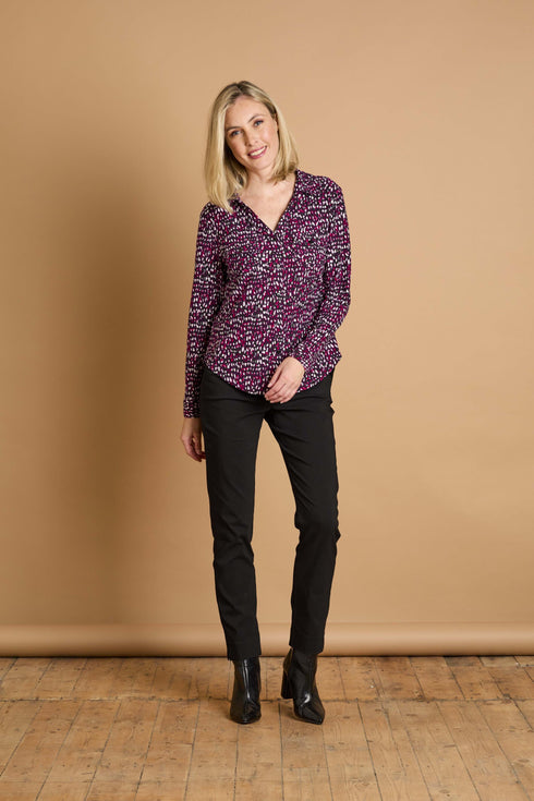 Emerco Long Sleeve Smudge Spot Print Collar Blouse – 021000EW