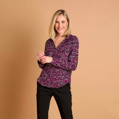 Emerco Long Sleeve Smudge Spot Print Collar Blouse – 021000EW