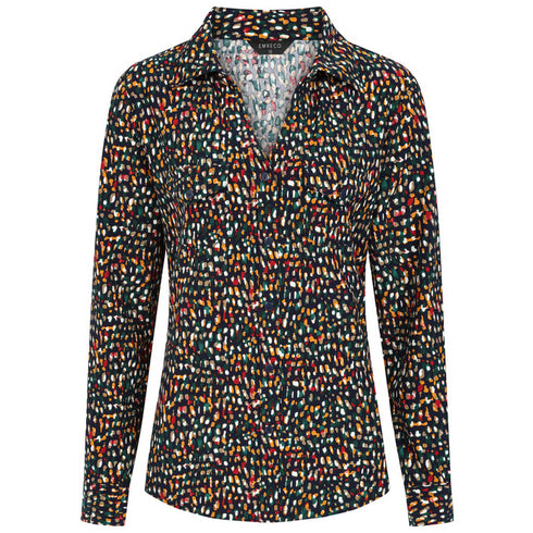 Emerco Long Sleeve Smudge Spot Print Collar Blouse – 021000EW