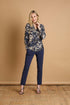 Emreco Long Sleeve Navy Tiger Print Collar Blouse – 021008EW