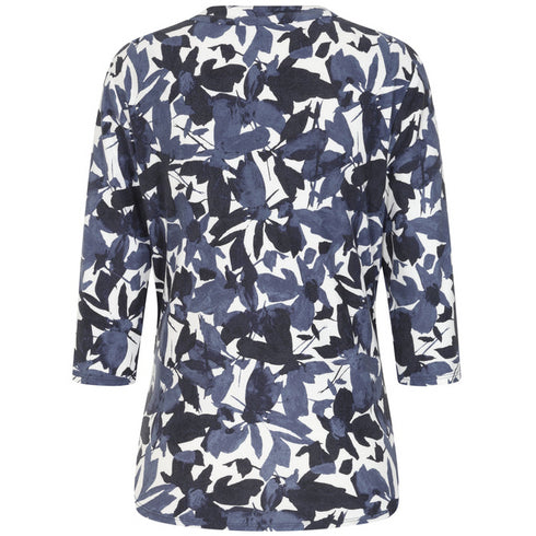 Emreco 3/4 Sleeve Grey Leaf Print Mandarin Blouse – 026102EW