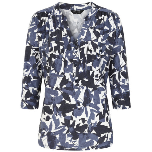 Emreco 3/4 Sleeve Grey Leaf Print Mandarin Blouse – 026102EW