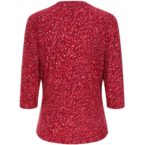 Emreco 3/4 Sleeve Red Fleck Print Mandarin Blouse – 026107EW