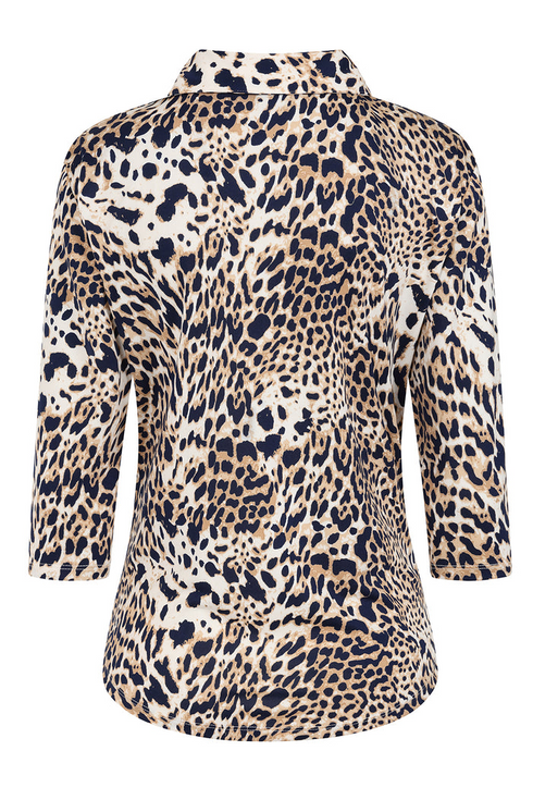 Emreco Animal Print Classic Collar 3/4 Sleeve Blouse - 026202EW