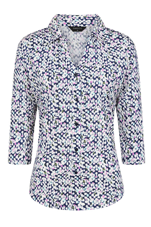 Emreco Multi Spot Print Classic Collar 3/4 Sleeve Blouse - 026207EW
