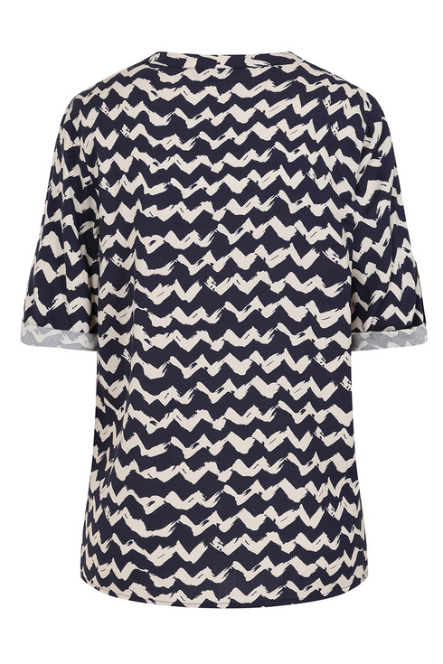Emreco | 026245EW Navy & Stone Zig Zag Print Blouse