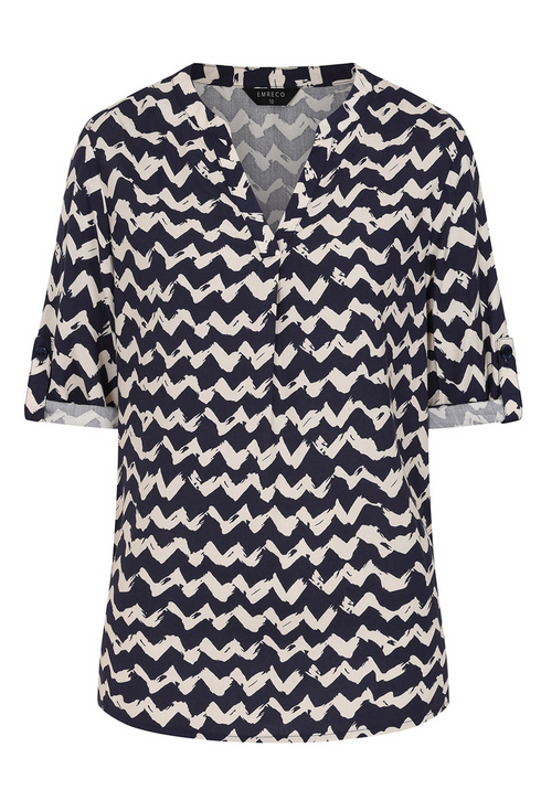 Emreco | 026245EW Navy & Stone Zig Zag Print Blouse