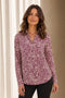 Emreco Long Sleeve Burgundy Ivory Abstract Print Blouse 026302EW