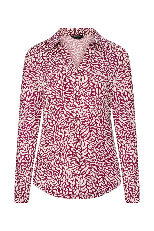 Emreco Long Sleeve Burgundy Ivory Abstract Print Blouse 026302EW