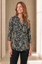 Emreco 3/4 Sleeve Black Ivory Abstract Monochrome Print Blouse 026306EW