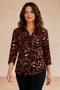 Emreco 3/4 Sleeve Black Red Floral Print Collar Blouse 026311EW