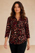 Emreco 3/4 Sleeve Black Red Floral Print Collar Blouse 026311EW