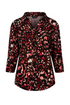 Emreco 3/4 Sleeve Black Red Floral Print Collar Blouse 026311EW