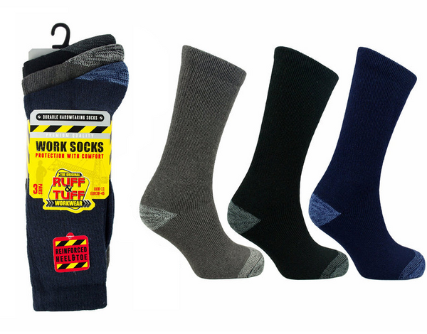 Ruff & Tuff Workwear Reinforced Work Socks Assorted Colours 3 Pack 2624