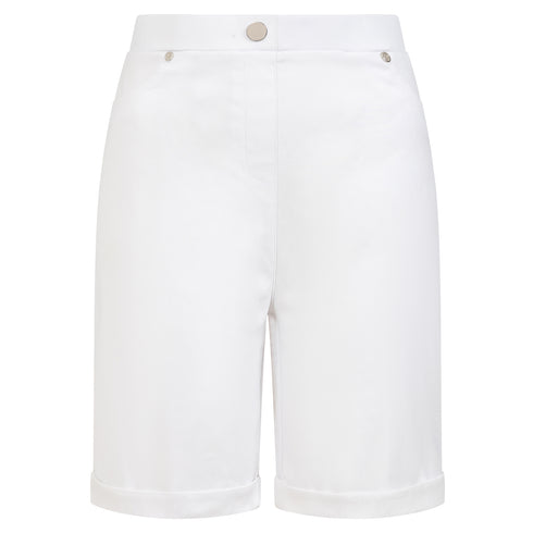 Emreco White Bengaline Stretch Turn Up Shorts - 050308EW