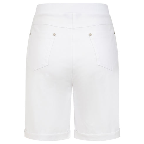 Emreco White Bengaline Stretch Turn Up Shorts - 050308EW