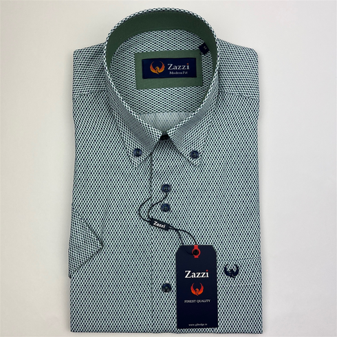 Zazzi Men's Green Short Sleeve Geometric Print Modern Fit Shirt 06-9724